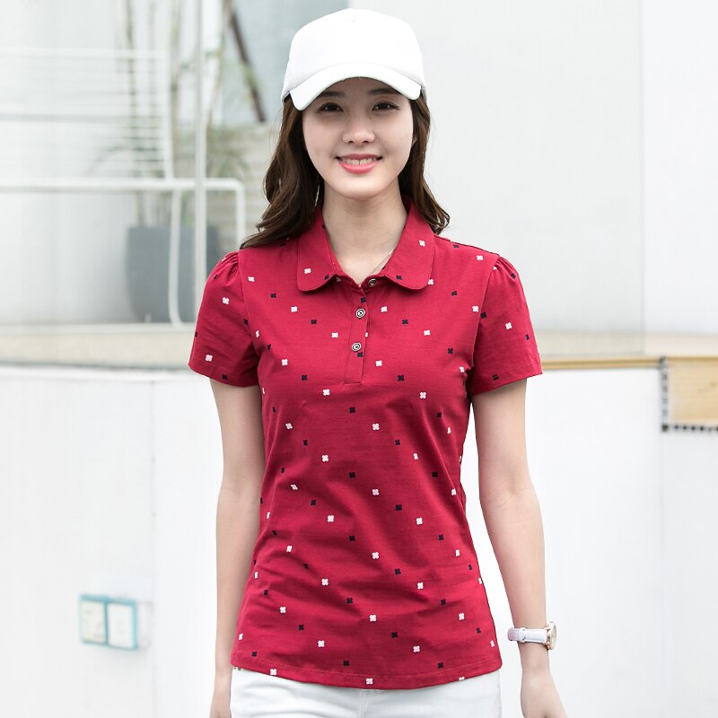 2022 Zomer Korte Mouwen Slanke Vrouwen Revers Gedrukt Wilde Polo Casual Katoenen Grote Shirt