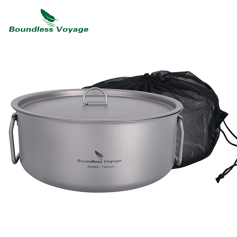 Grenzeloze Voyage 2L Camping Pot Titanium Voorraad Pot Outdoor Draagbare Holloware Met Deksel &amp; Vouwen Handvat Wandelen Picknick Kookgerei: Default Title