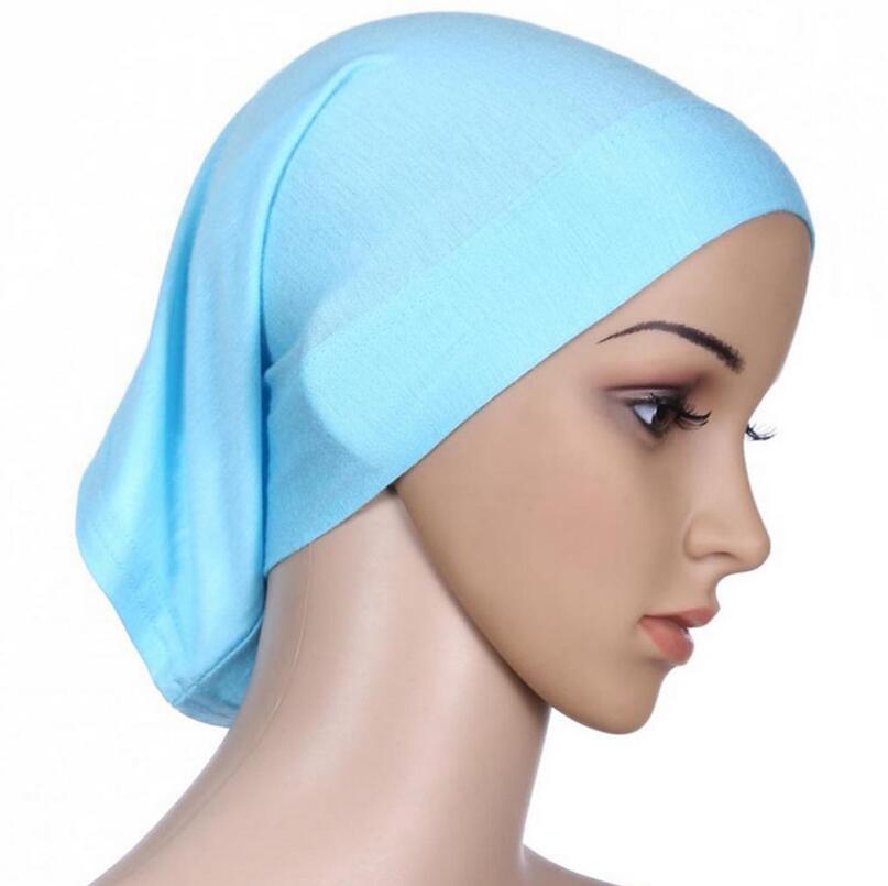 Djgrster stretchbar hijab undersjal keps sjal muslim islim halsduk inre pannband hijab polyester fiber 15 färger: Ljusblå