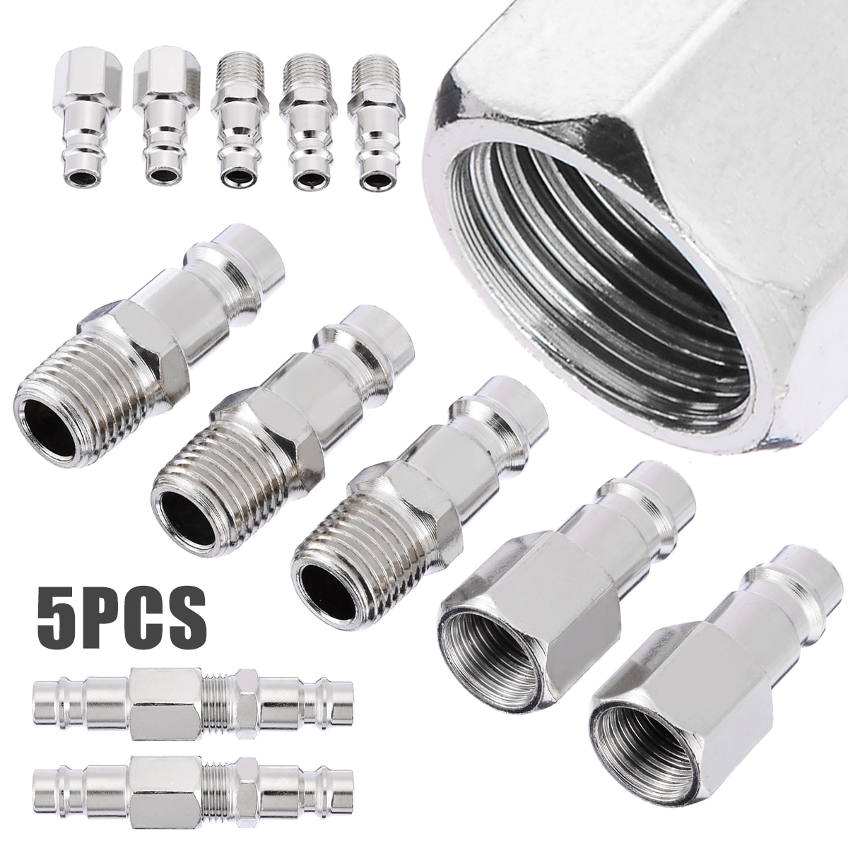 5pcs Air Line Hose Compressor Connectors Euro Male Quick Release Fittings with Female/Male 1/4" BSP Thread