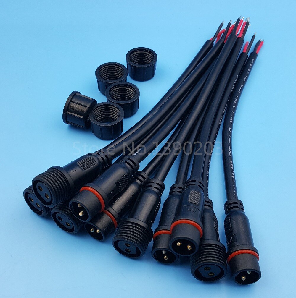 5Pairs Zwart Waterdichte 2Pin 18AWG/0.75Mm 20Cm Kabel Draad Connector Voor Led Strips Od 6Mm