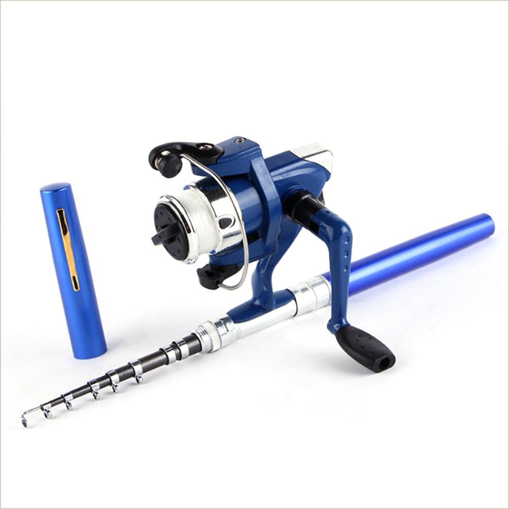 OUTAD Super Lightweight Portable Pen Rod Fishing Set Mini Telescopic Fishing Rod Pole + Reel Pocket Fishing Reel Accessories: Blue