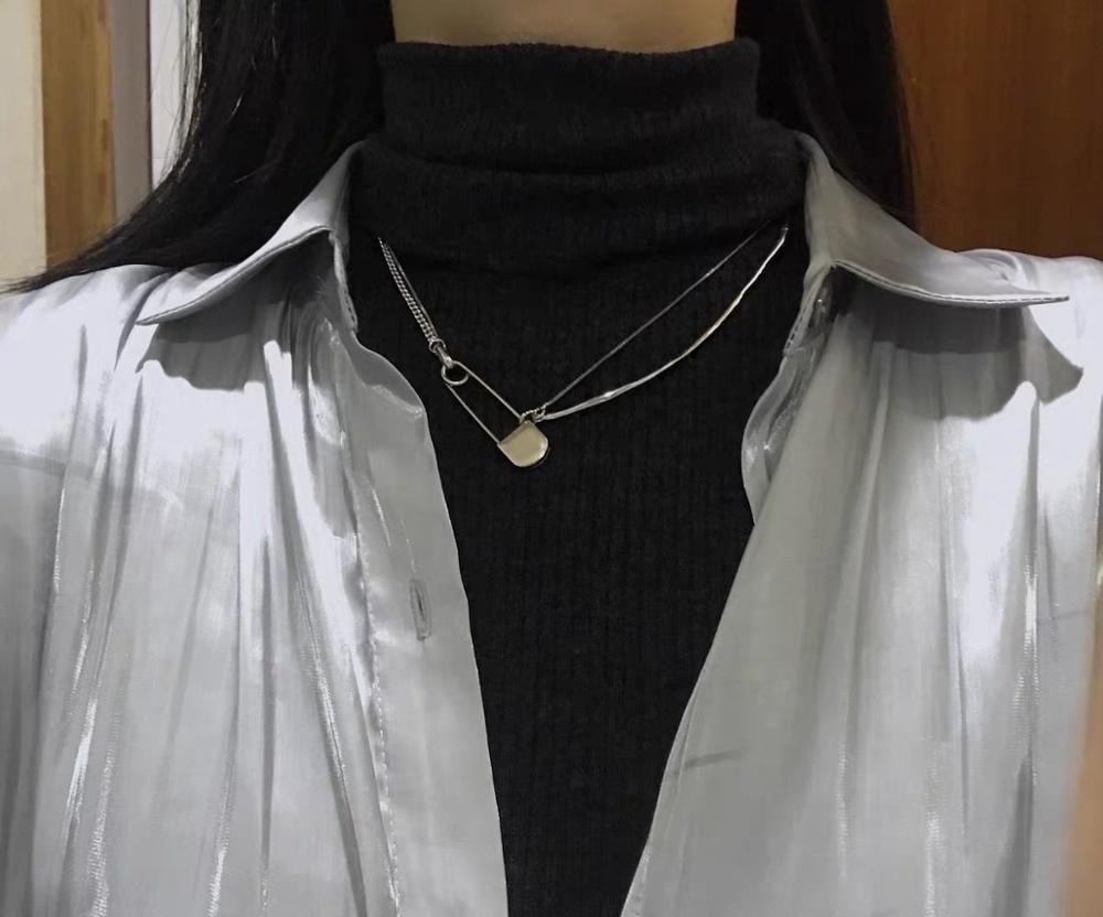 AOMU Paperclip Punk Chic Silver Color Metal Clavicle Chain Necklaces For Women Men Necklace Lovers Jewelry