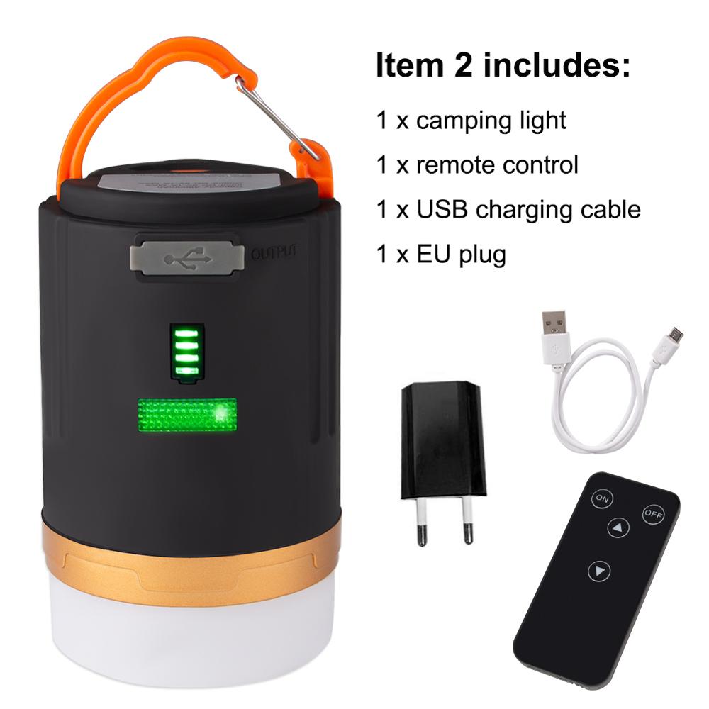 Led campinglampe usb genopladelig lanterne dæmpbar arbejdslampe ipx 6 vandtæt søgelys fjernbetjening nødhængende lommelygte: Punkt 2