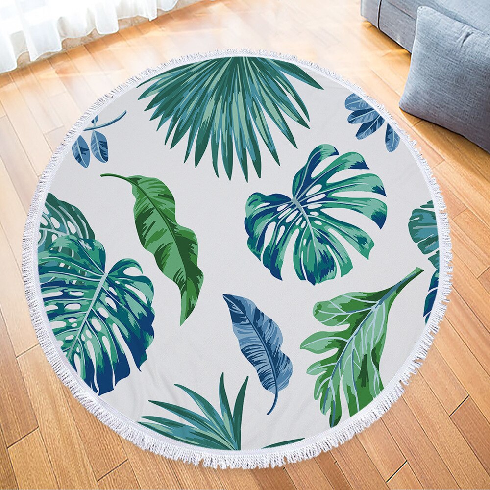 Innovatief groen bladerenpatroon rond strandlaken van microvezelmateriaal kan worden gebruikt als badhanddoek, yogamat, picknickmat, speelmat