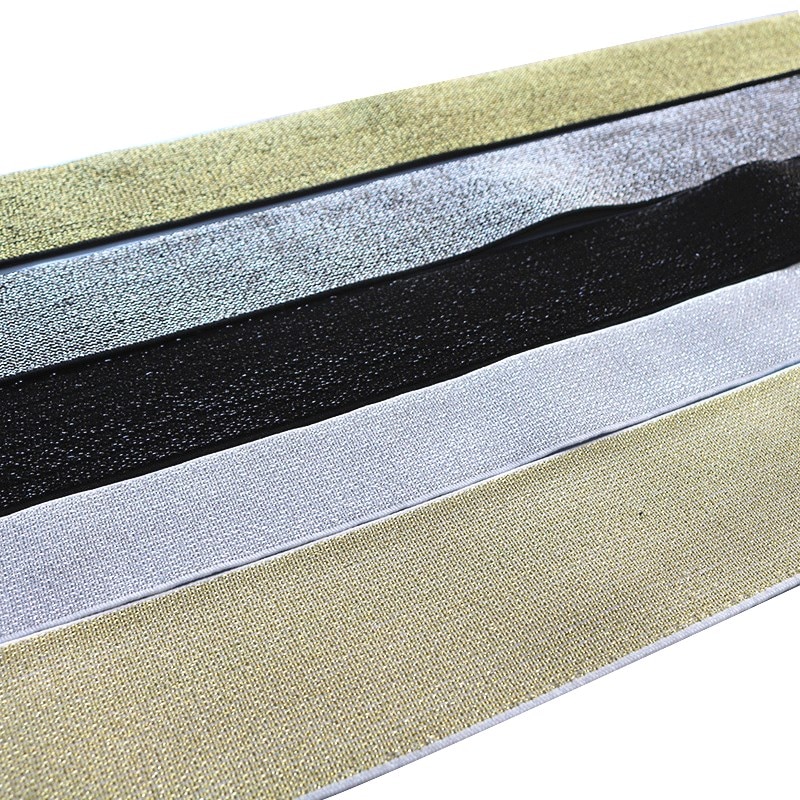 Glitter guld silver elastiska band 10mm 15mm 25mm 40mm elastiska gummiband bälte plagg byxor sömnad spetskanter gör det själv tillbehör