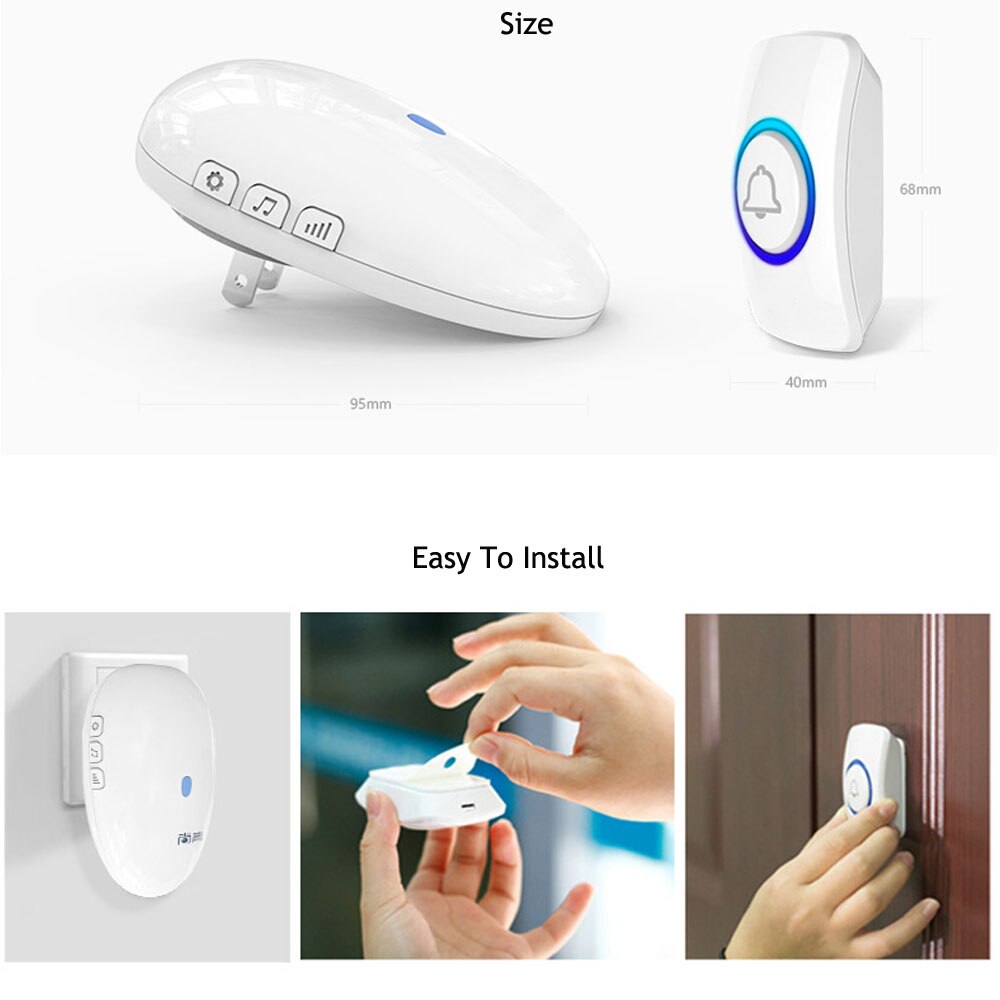 Smart wireless Doorbell 57chime Home Security Welcome doorbell Waterproof 100m remote Wireless Button