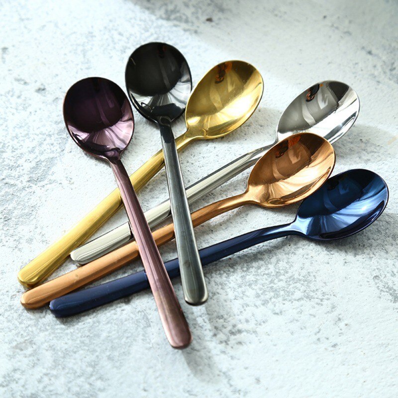 Tea Spoons 304 Stainless Steel Tableware Cutlery Unique Gold Small Dessert Spoon Silver Mini Coffee Scoop Ice Cream Spoon 1