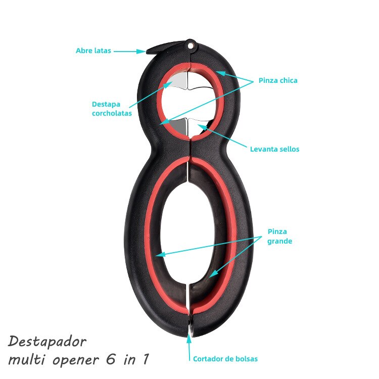 1pc Plastic Stainless Steel Multifunctional Combination Six in One Bottle Opener Kitchen Tool Can Opener