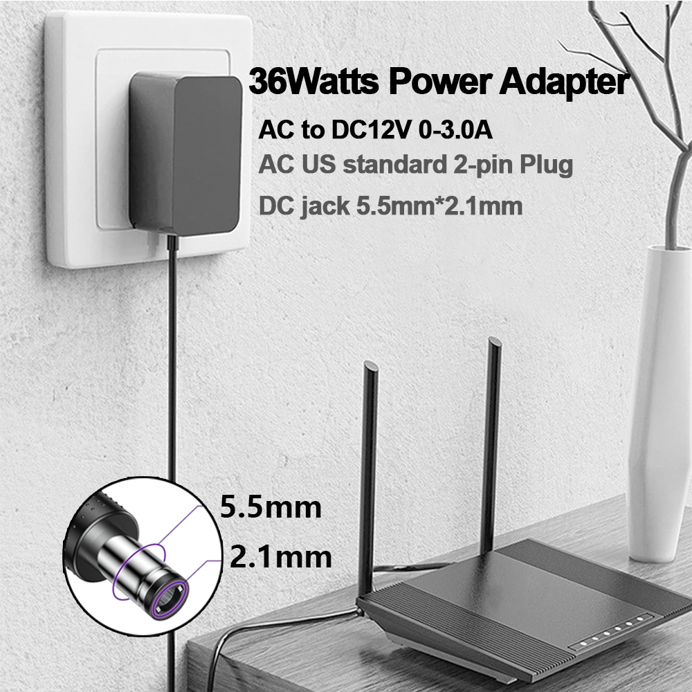 US high power adapter AC100-240V to DC12V 12W/36W/60W 1A3A/5A 5.5x2.1mm DC power plug for router LED light strips, etc.