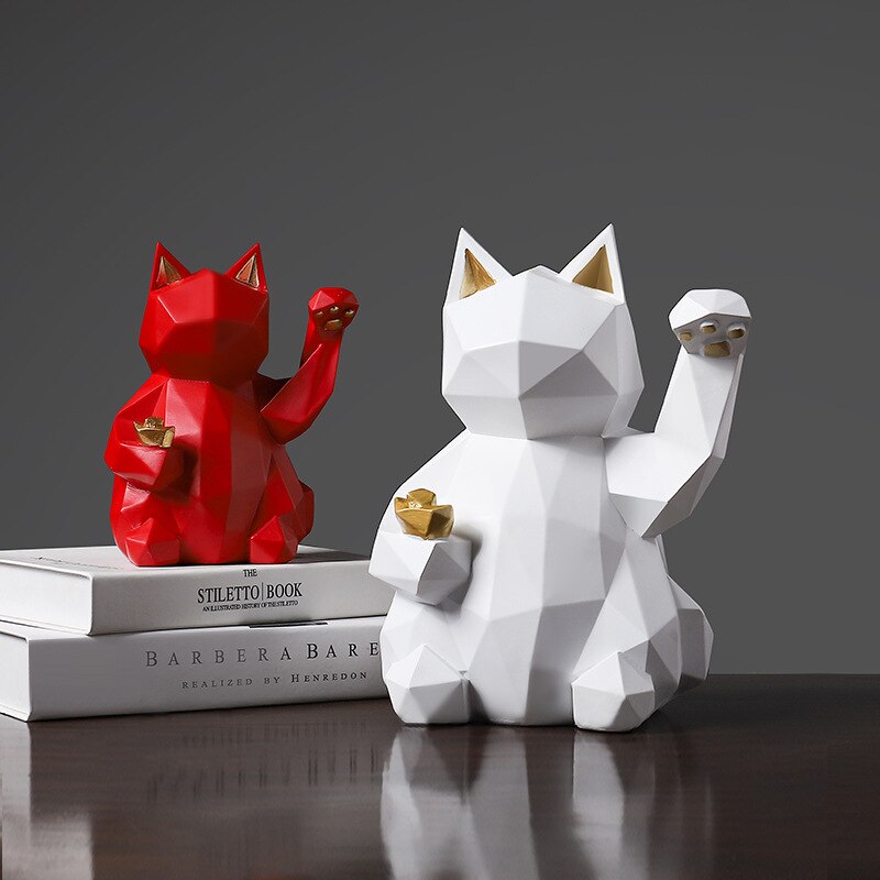 Noord-europa Eenvoudige Lucky Cat Hars Dier Ornamenten Woonkamer Veranda Shop Ornamenten Zachte Decoratie Proces