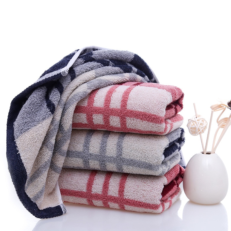 Toalla de rayas a cuadros de 35x75 cm, toallas 100% de algodón para la cara, toallas suaves y baratas, conjunto de 2 unids/set para el cabello de baño adulto, asciugamani