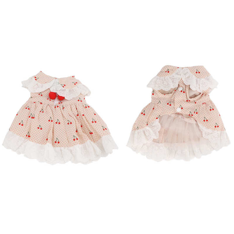 Strój zwierzaka z wzorami wiśni ręcznie myte miękka bawełniana mała sukienka dla zwierzaka na co dzień