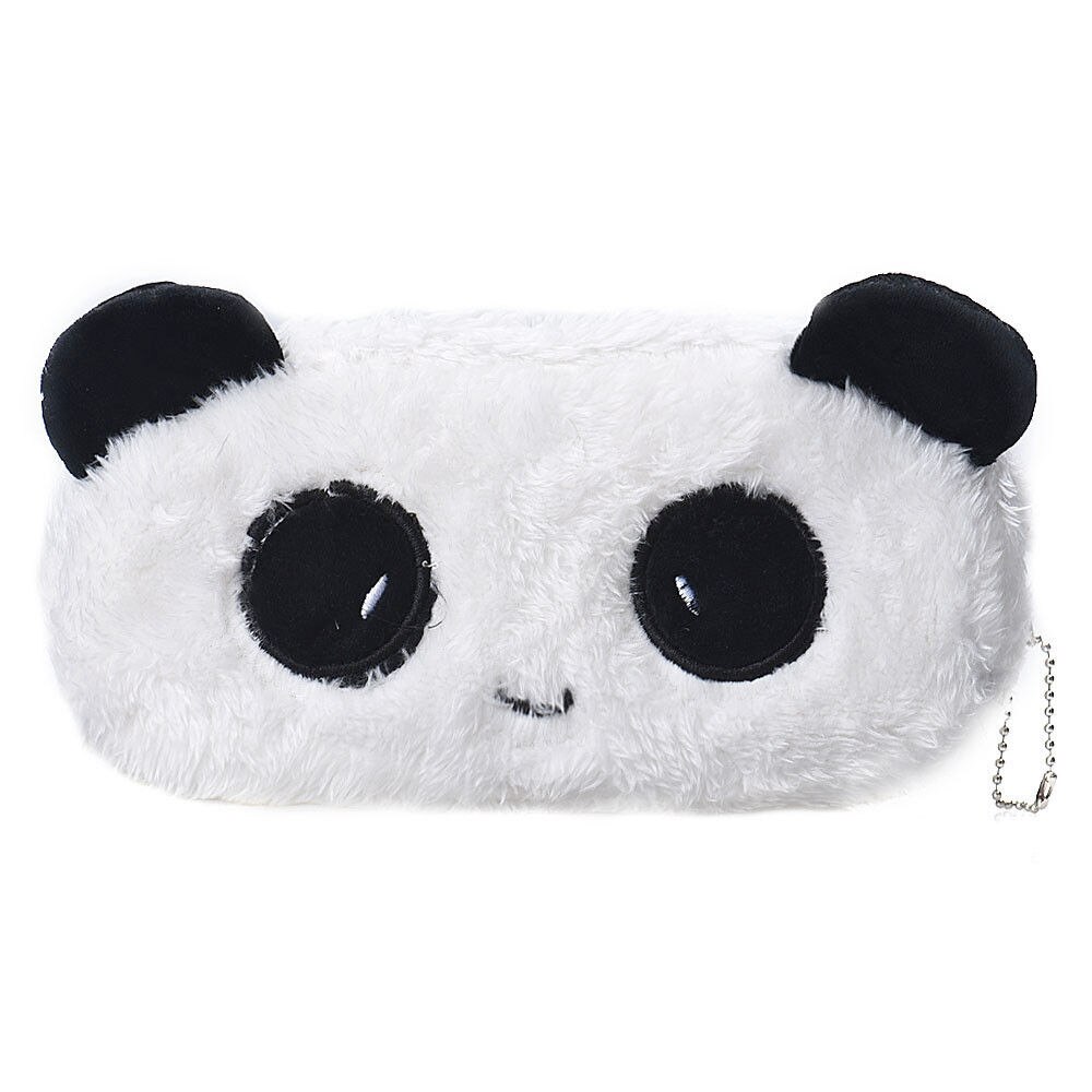 Penalhus sød kawaii 3d plys panda penalhus med stor kapacitet skoleartikler nyhedsartikel til børn multifunktionel: Sort hvid