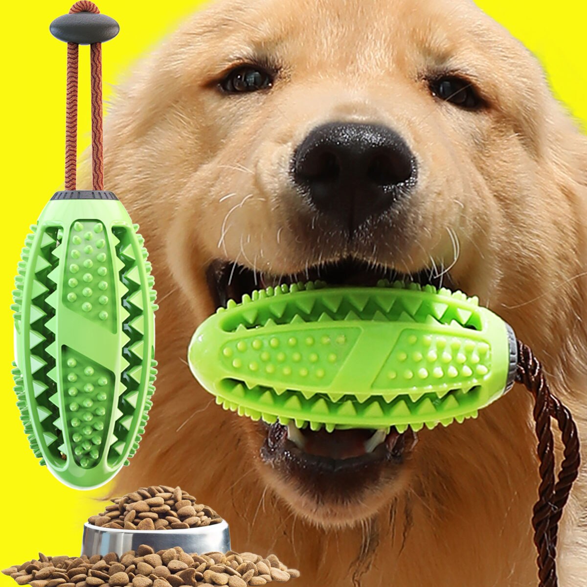 Populært gummikong hundelegetøj til fransk bulldog hundetænder børste hund tygge kugle interaktivt kæledyr legetøj labrador tænder rengøringsværktøj: Grøn / 14 x 6.5cm