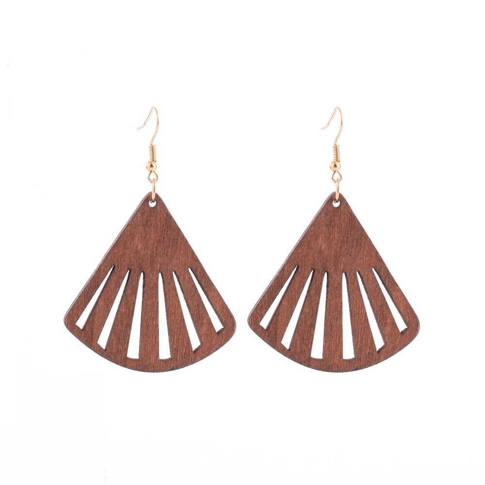 YULUCH Ethnic woman earring for wooden fan-shaped hollow pendant earrings jewelry