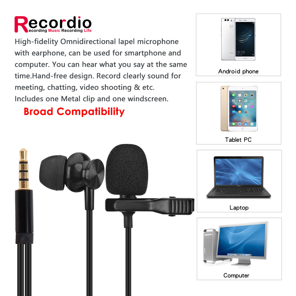 Mini microfono Set condensatore Clip-on risvolto Lavalier Mic cablato per telefono portatile per telefono Mini Stereo HiFi qualità del suono