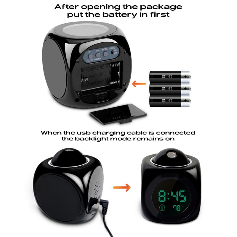 Alarm Clock Night Light For Projector Lamp Voice Temperature Digital Time Projection On Wall Ceiling For Bedroom Table Decoratio
