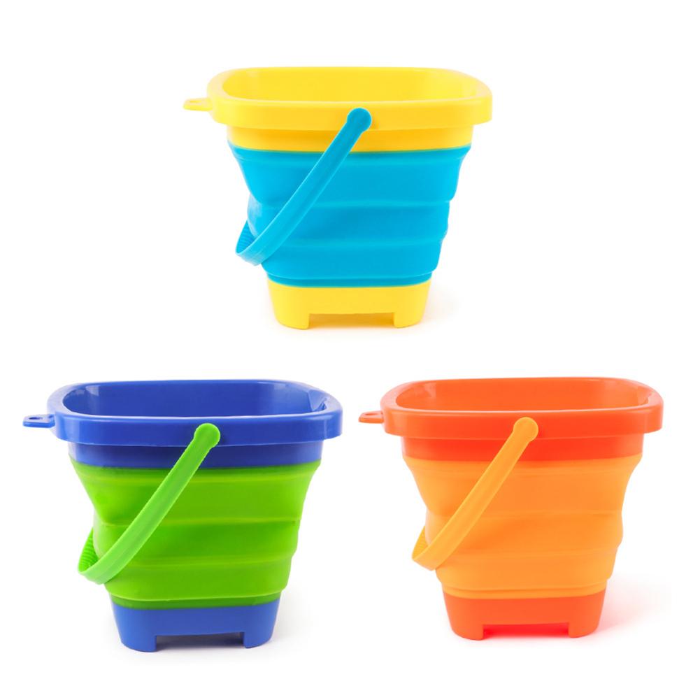 Sand Folding Bucket Summer Beach Toy Kids Water Game Shower Bath Toy Silicone Bucket Hand-held Barrel for Children Play Sand Toy