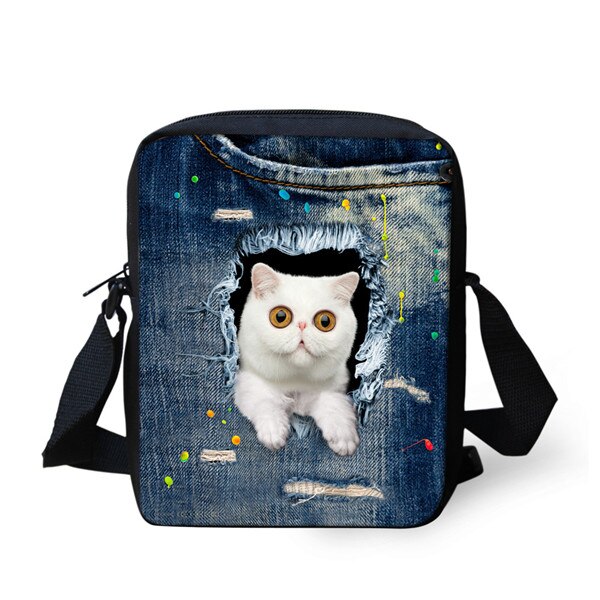Instantarts Kawaii 3D Denim Kat Print Vrouwen Mini Messenger Bag Mode Dames Reizen Schoudertas Cross Body Bags: CA4911E
