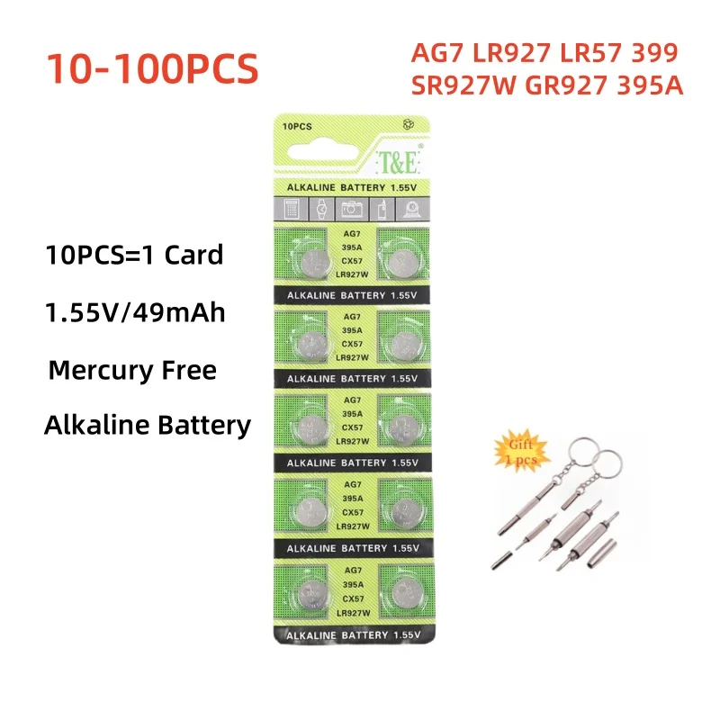 10-100 sztuk bateria AG7 LR927 LR57 SR927W 399 GR927 395A 1.55V ogniwa baterie pastylkowe robić zegarków zabawki zdalne