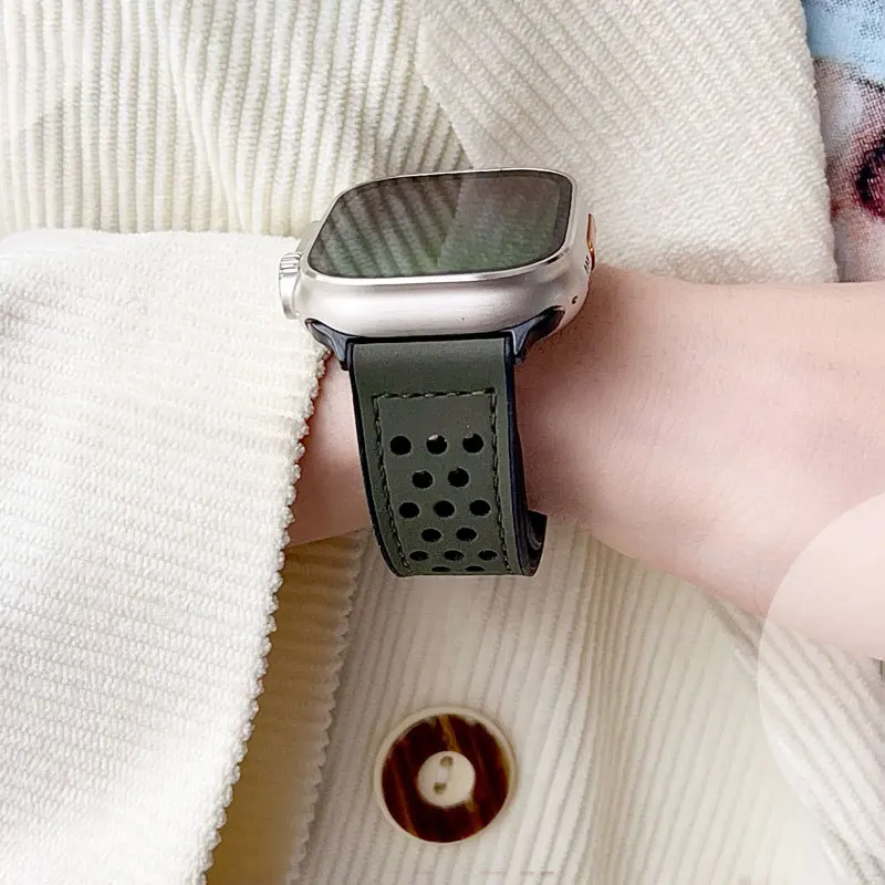 Magnetische band voor Apple Watch 10 Ultra 9 8 7 6 5 4 3 SE Ademende siliconen lederen band iWatch 49 mm 46 mm 42 45 41 mm 44 mm 40 mm