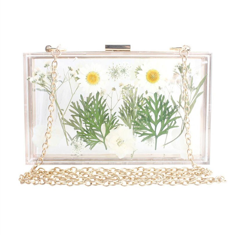 Bolso de mano de plástico con flores transparentes para mujer, bolsa de hombro transparente, de noche, con perlas: D Style 02