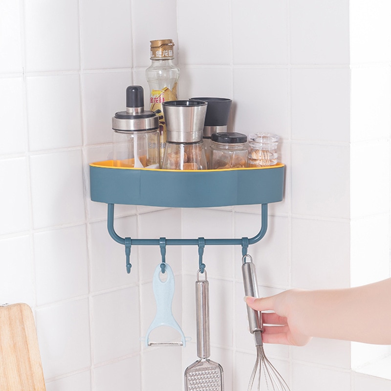 1pc gratis stansvägg hörn duschhylla med krok badrumshylla schampo duschhylla hållare kök förvaringsställ arrangör