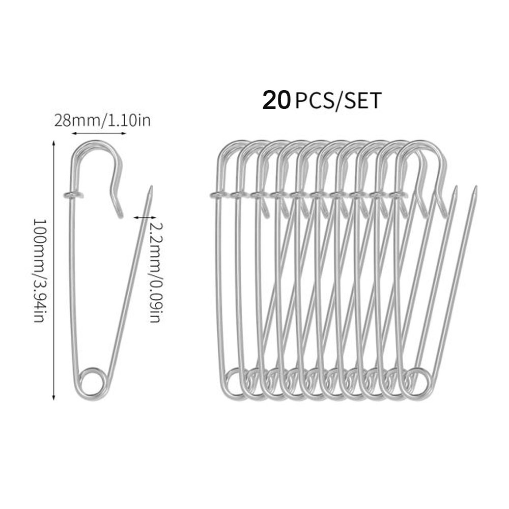 20 piezas alfileres de seguridad de Metal de 50mm, alfiler de seguridad grande plateado/dorado/negro, herramientas de costura para manualidades, broche de boda, accesorios de ropa: Oro