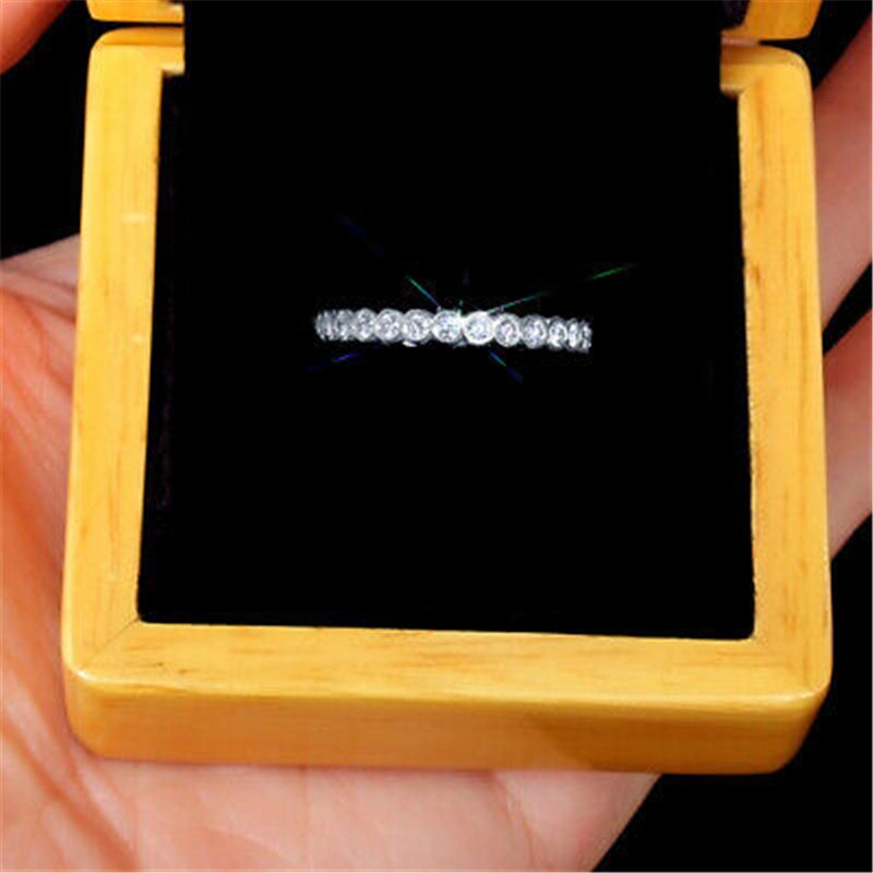 Anillo Eternity Promise para mujer, de Plata de Ley 925 pavé AAAAA cz, anillos de compromiso para boda, joyería de para nupcial
