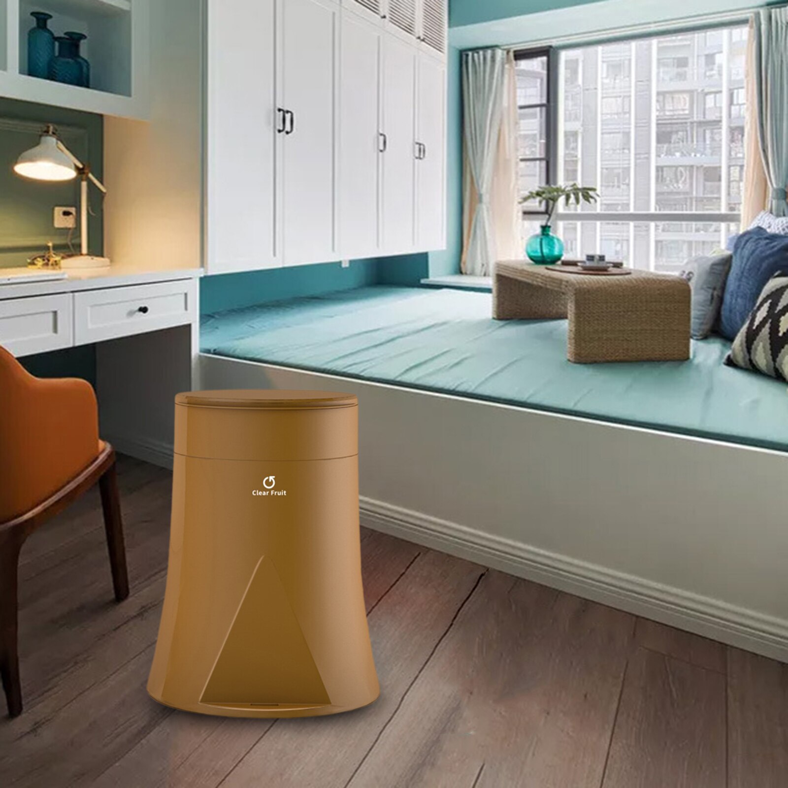 12L Trash Garbage Can Bin with Trash Bag Case Change Bag Easily: Brown 