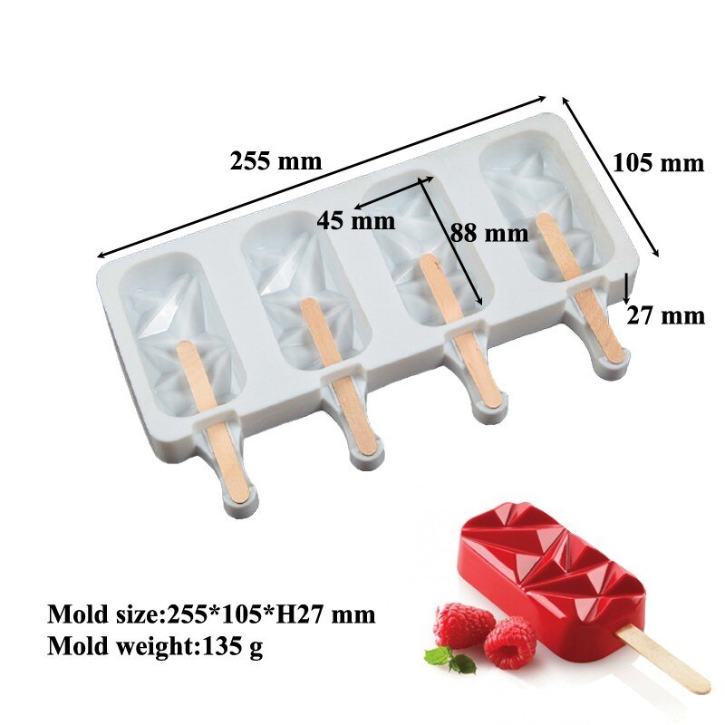 4-Cavity Popsicle Mold 2Pcs Ijs Maken Tool Set Diy Bakvorm Popsicle Cakevorm Te schoon Candy Bar
