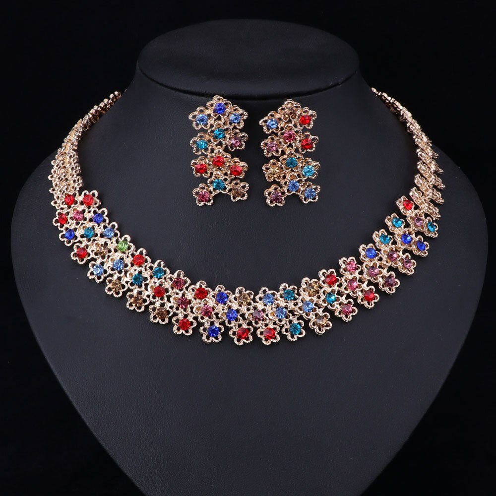 Conjuntos de joyería de disfraz africano, collar de de Color dorado, pendientes para mujer, accesorios de de cristal: Multi