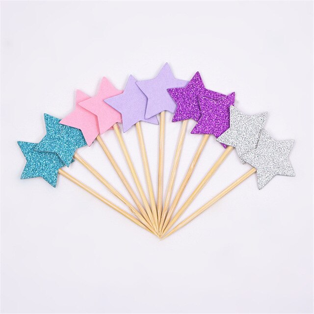 10pcs Mini Star Cupcake Toppers Birthday Cake Topper Cake Decoration Wedding Party Decorations Cake Flags Party Supplies: Multicolor 1
