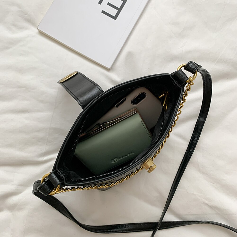 Frauen Schulter Umhängetaschen PU Leder Einfarbig retro Umhängetasche Für Weibliche Damen Schlinge Kette Eimer Handtasche