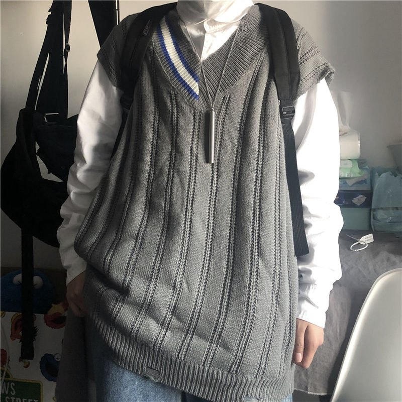 Heren Vest Herfst En Winter V-hals Veelzijdige Mouwloze Losse Knit Top Jongeren Mode Trend Mannen kleding: Gray / XL