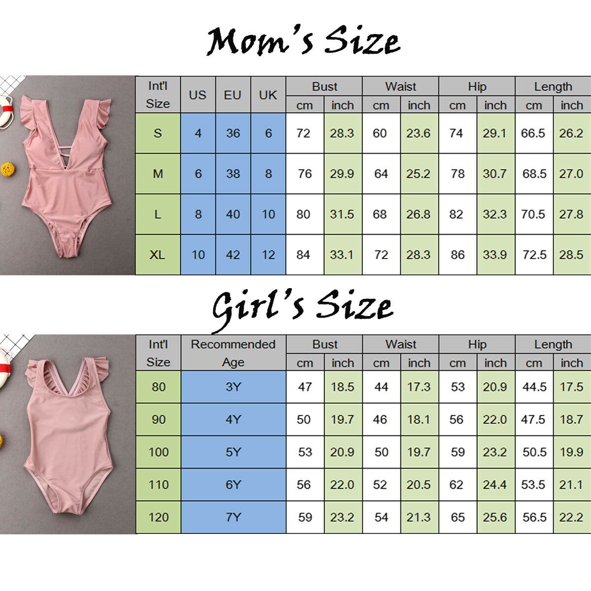 La familia de verano traje a juego madre hija Bikini Rosa volantes acolchado rosa con cuello en V traje de baño trajes de baño