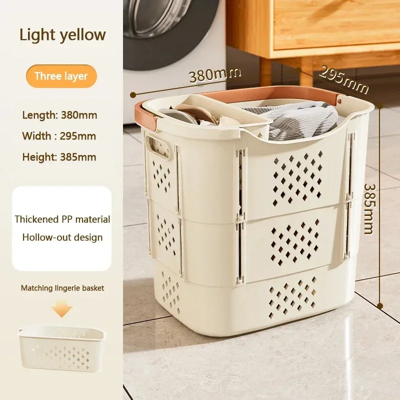 Dirty Clothes Basket Handheld Breathable Telescopic Foldable Storage Laundry Basket Removable Laundry Multi Layer Storage Basket: light green