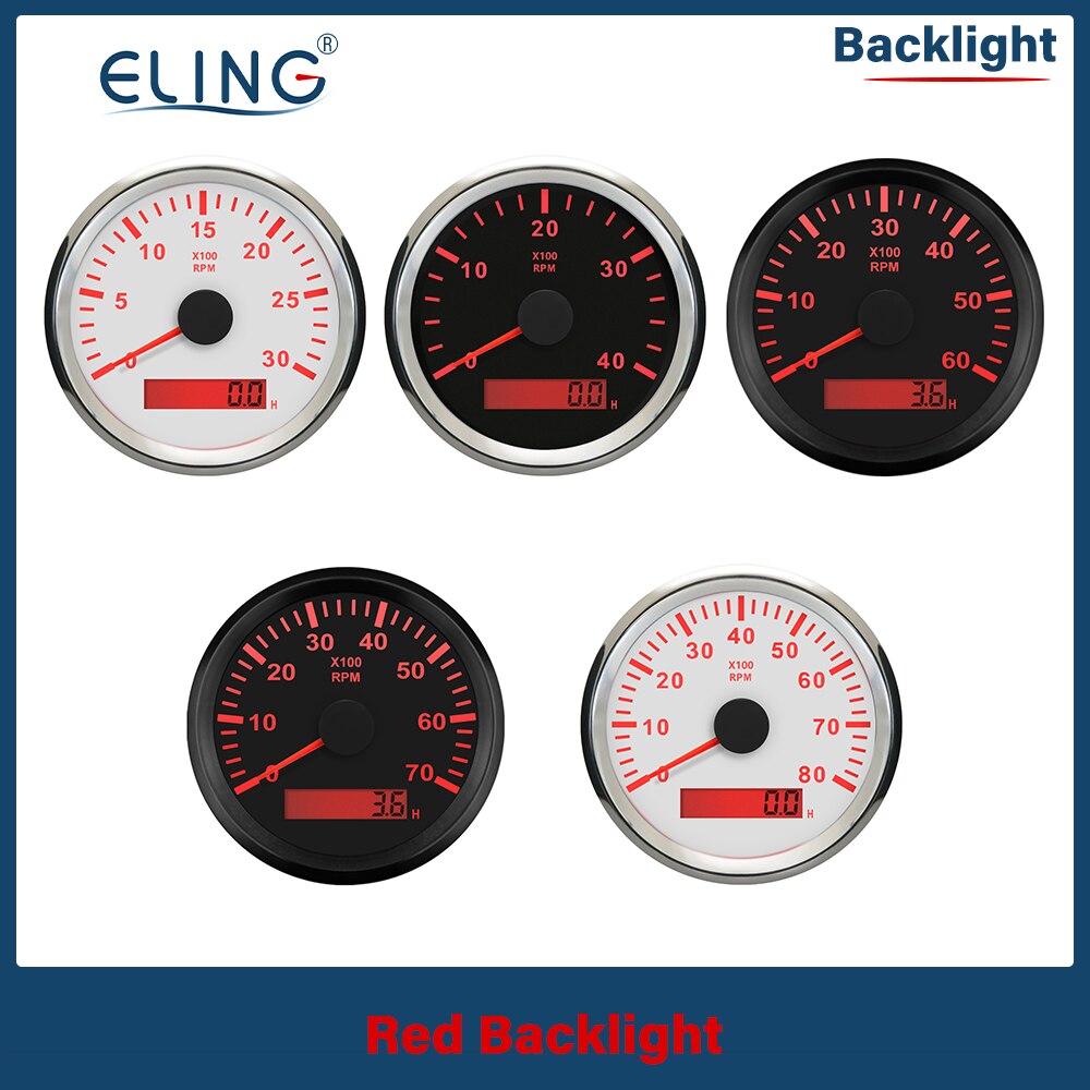 ELING RPM Tacho Tachometer REV Counter with Hour meter 85mm 12V 24V with Backlight