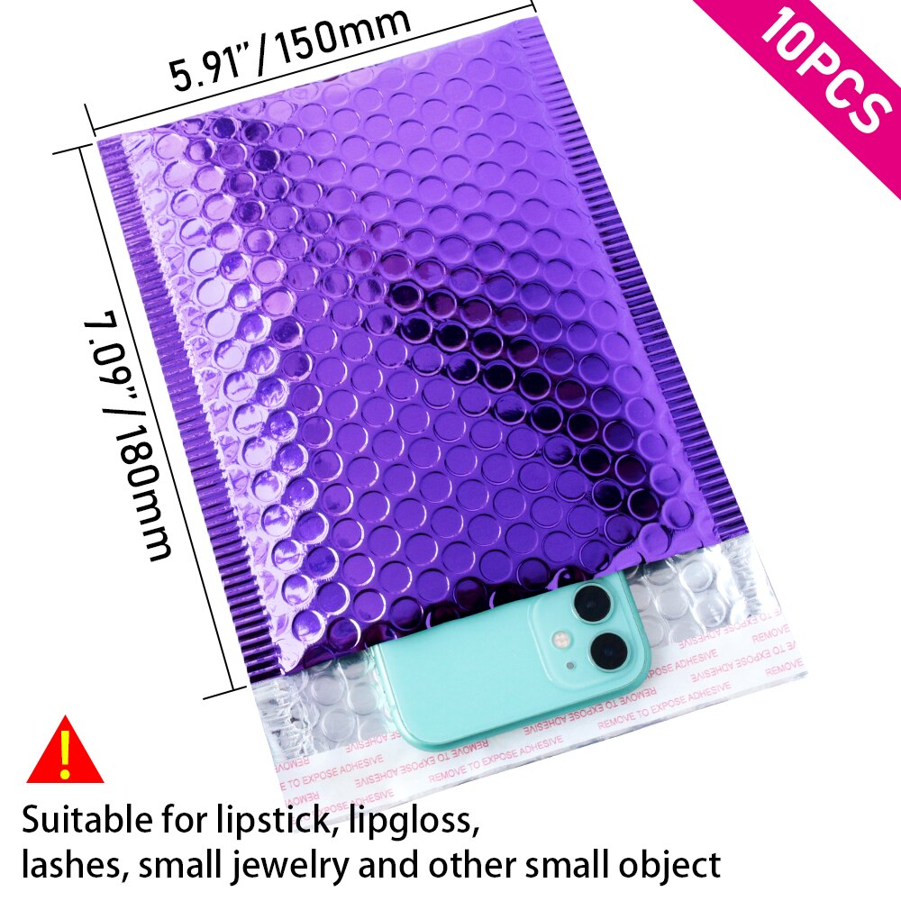 Rapidypack 10 stuks paarse poly-bubbelenveloppen, zelfklevende, gewatteerde bubbelenveloppen, waterdichte koerierszakken, verpakkingsbubbelenvelop: 150 x 180mm-10 stuks