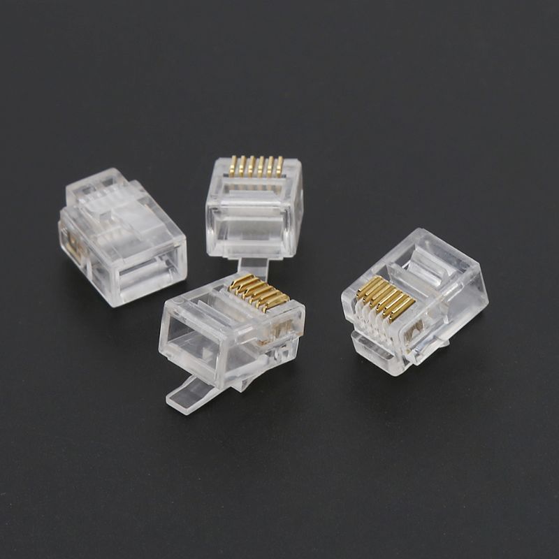 100pcs RJ12 6P6C Modular Cable Head Telephone Connectors Crystal Plugs