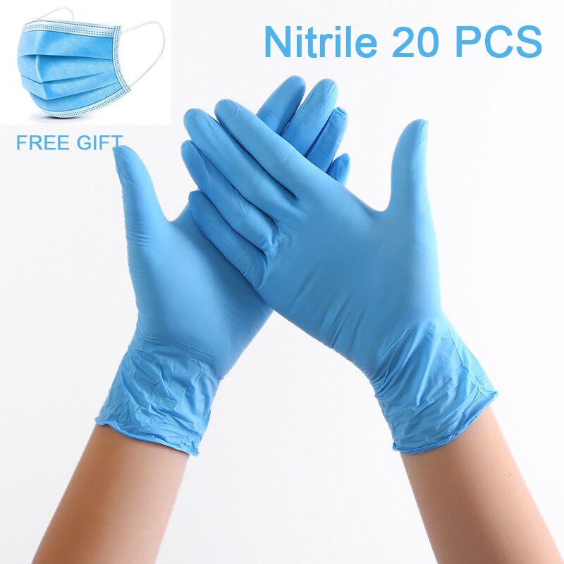 Nitril Handschoenen Перчатки Нетриловые Wegwerp Veiligheid Werkhandschoenen Food Grade Waterdichte Allergie Gratis Monteur Nitril Handschoenen: blue 20PCS / L