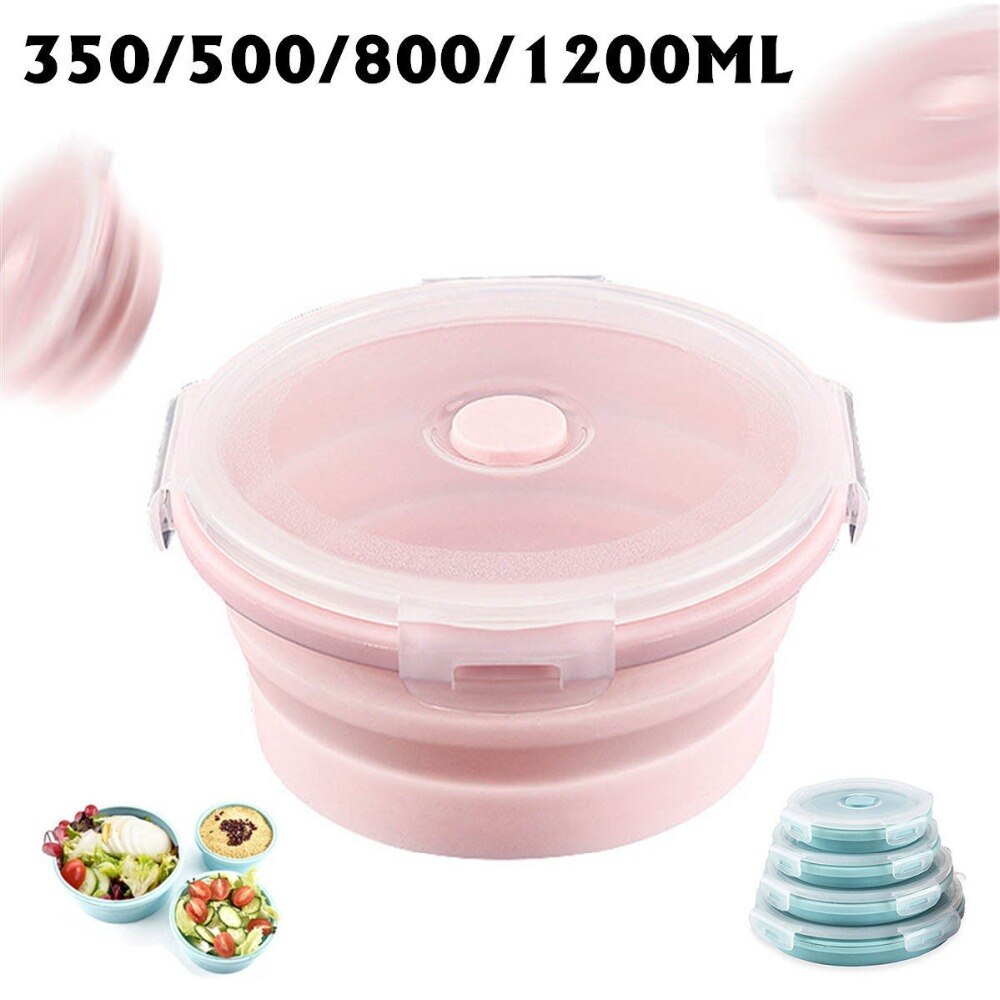 Uszczelnienie okrągłe silikonowe składane przenośne pudełko Bento składane pudełko na drugie śniadanie dla dzieci jedzenie naczynia mikrofalowe pojemnik robić przechowywania żywności