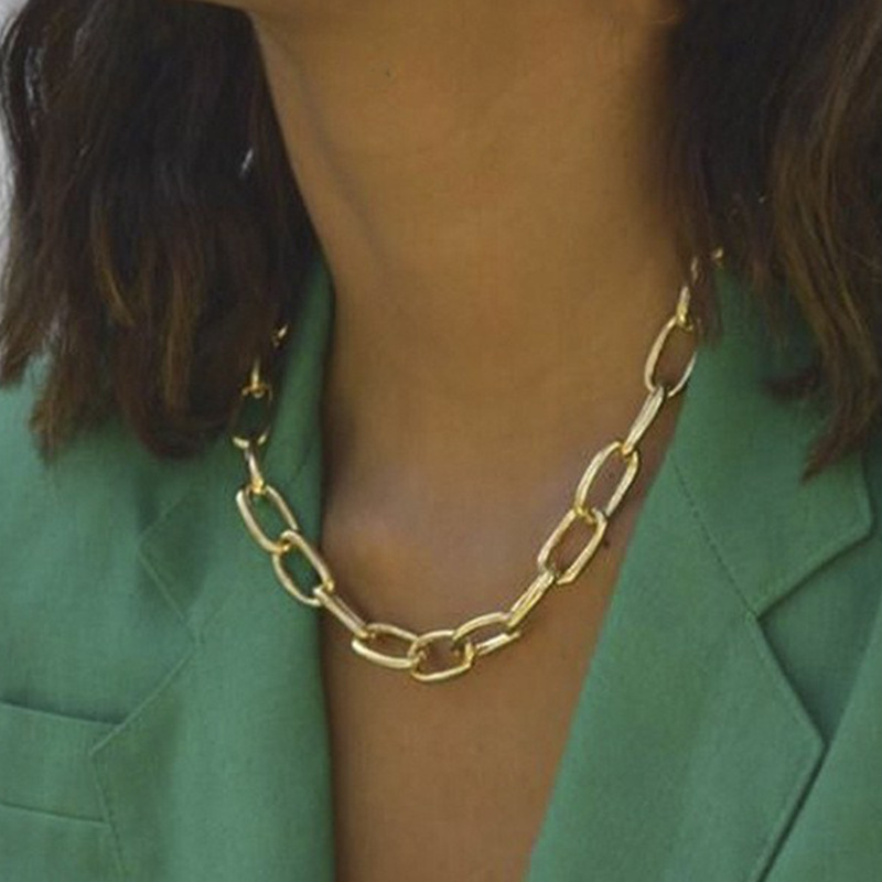 Collar de cadena de eslabones de acero inoxidable Punk Simple para mujer, tendencia callejera de Hip Hop, collar para hombre, de joyería