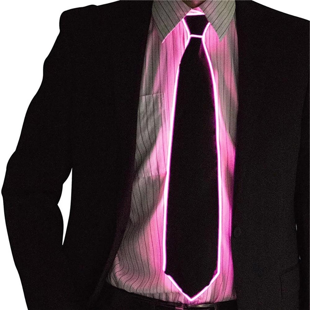 EL Luminous Necktie Glowing Fanny Flashing Ties Novelty Necktie for Men LED Light Up Ties Halloween Party Costume Accessory: Pink