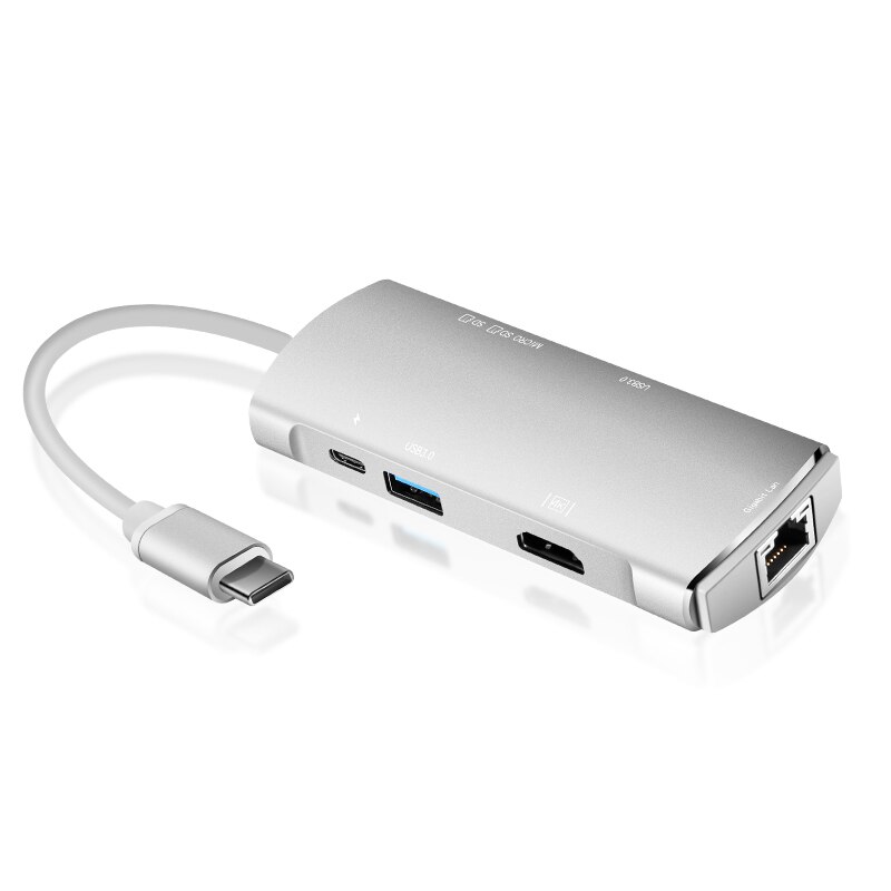 7-in-1 Multi-port Hub Typ-C zu USB3.0 HDMI TF SD Kartenleser Ethernet adapter GK99: Silver