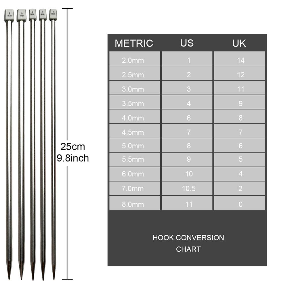 11Pairs Breien Naald Set Rvs Single Breinaalden Kit In Verschillende Maten 2.0Mm-8.0Mm