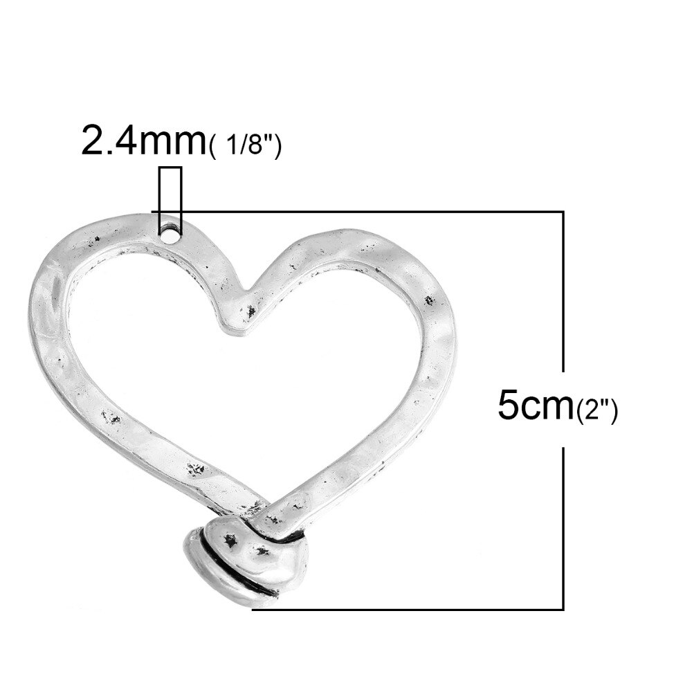 DoreenBeads – pendentifs martelés en alliage à base de Zinc, couleur argent, composants de bijoux en forme de cœur, 50mm(2 &quot;) x 47mm(1 7/8&quot;), 5 pièces