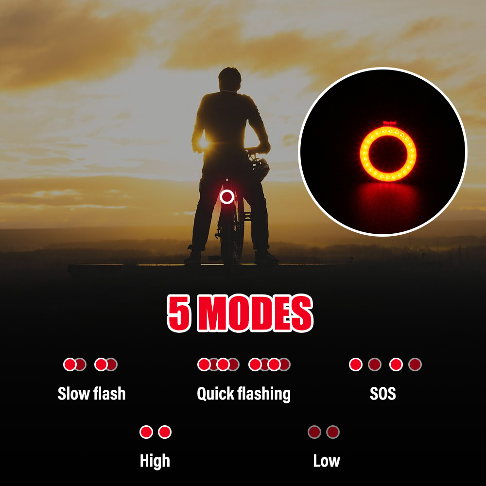 Luz trasera de bicicleta con múltiples modos de iluminación, luz Led recargable por USB para bicicleta, luces traseras Flash para tija de sillín de bicicleta de montaña