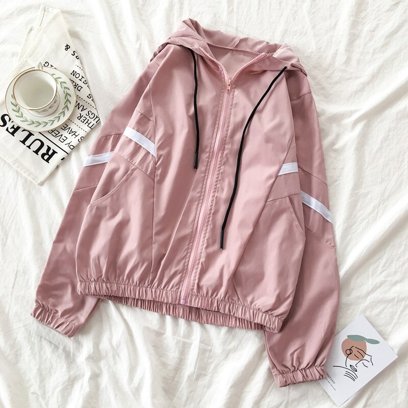 Jas dames roze kleding met capuchon damesjassen en jassen trekkoord streetwear studentenjas lichtgewicht chic: Roze / M